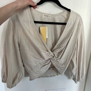 Cream Twist-Front Women's Top